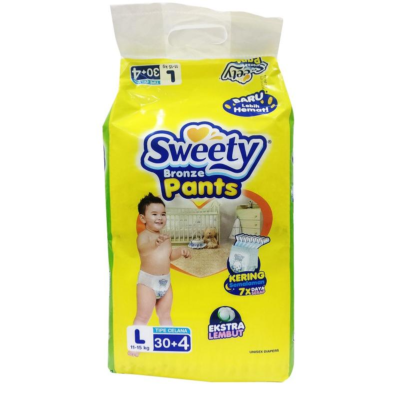Sweety Bronze Pants Popok Bayi dan Anak Unisex Diapers Tipe Celana Size L - 30 + 4 Pcs