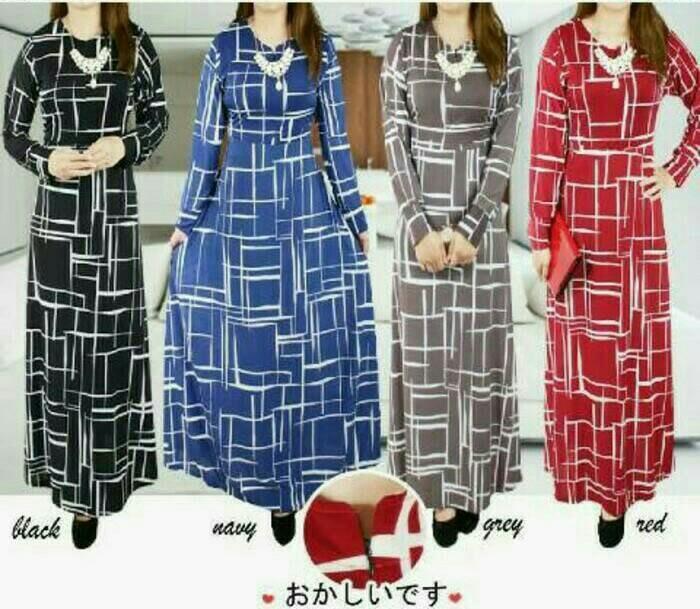 Gamis maxi motif garis abstrak