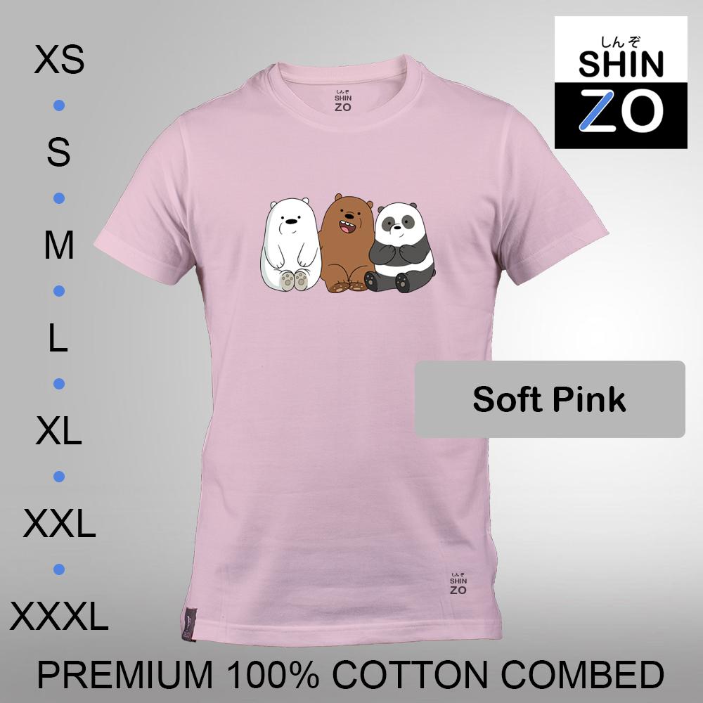 Shinzo Design - Kaos Oblong Distro T Shirt Tee Casual Fashion Atasan Cloth Anime Custom - Premium Cotton Combed 30s Ring Spun Export Quality - Pria - We Bear Bears - Soft Pink Merah Muda