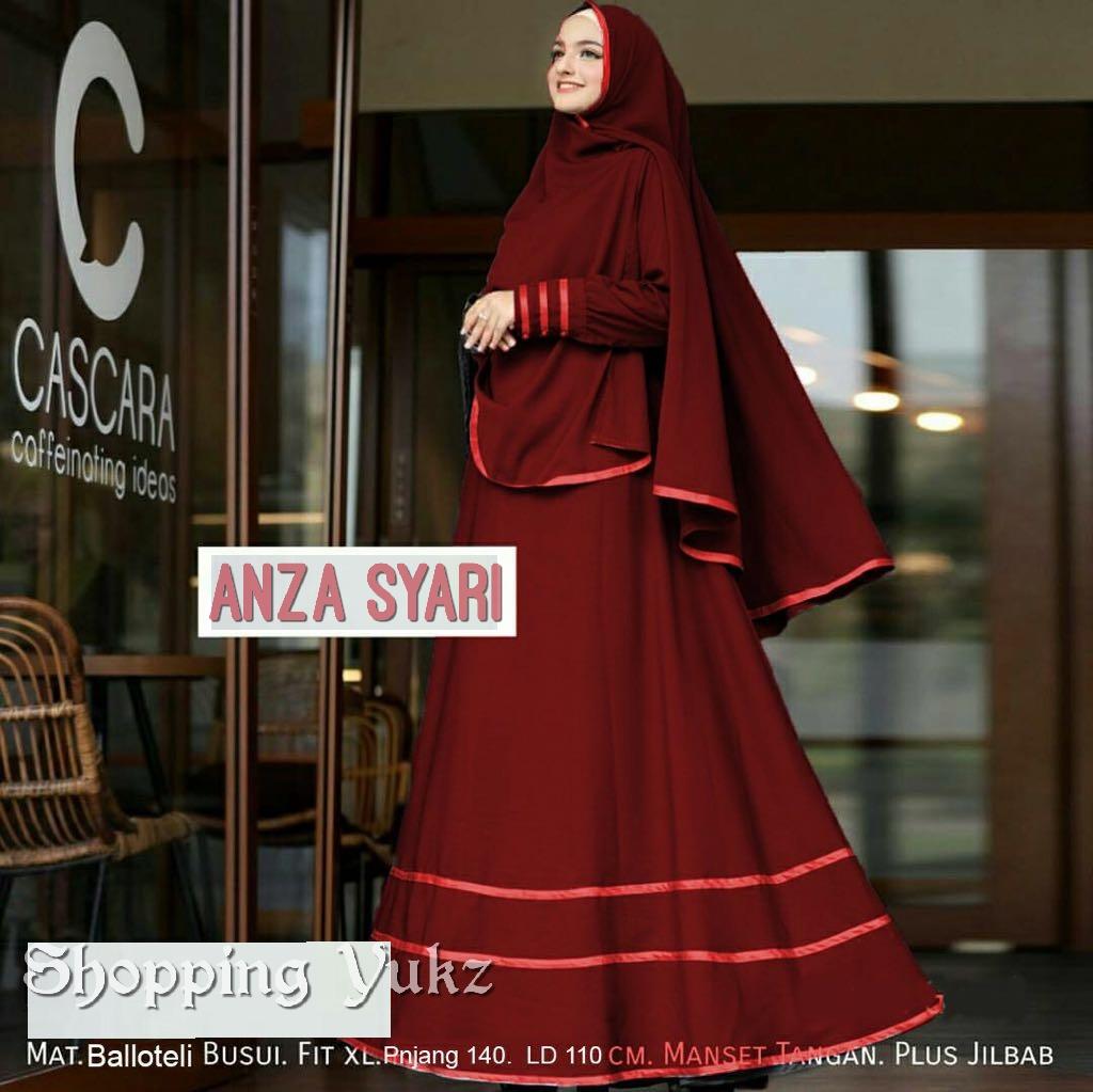 Shopping Yukz Baju Gamis Dress Muslim Syari Wanita ANZA ( Dapat Jilbab ) / Hijab Muslimah / Baju Muslimah Wanita / Syari Syari'i Muslim / Gaun Muslim / Long Dress Muslimah Wanita