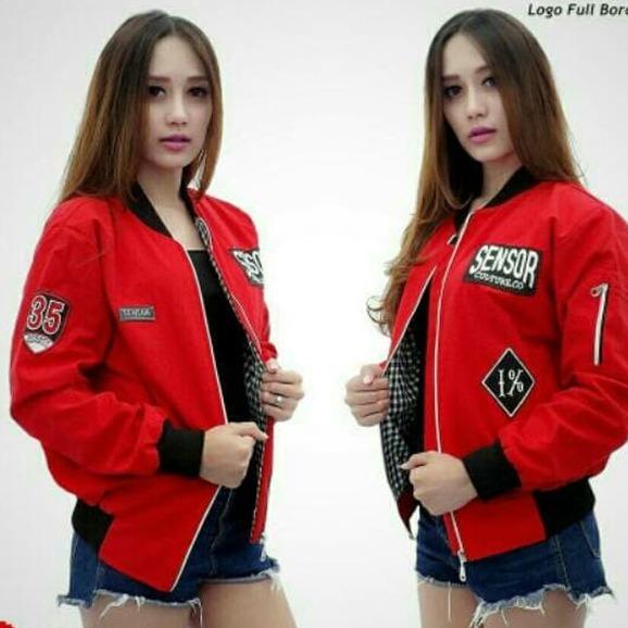 KEIS'S jaket bomber sensor 35 red bahan baby canvas fashion wanita terbaru