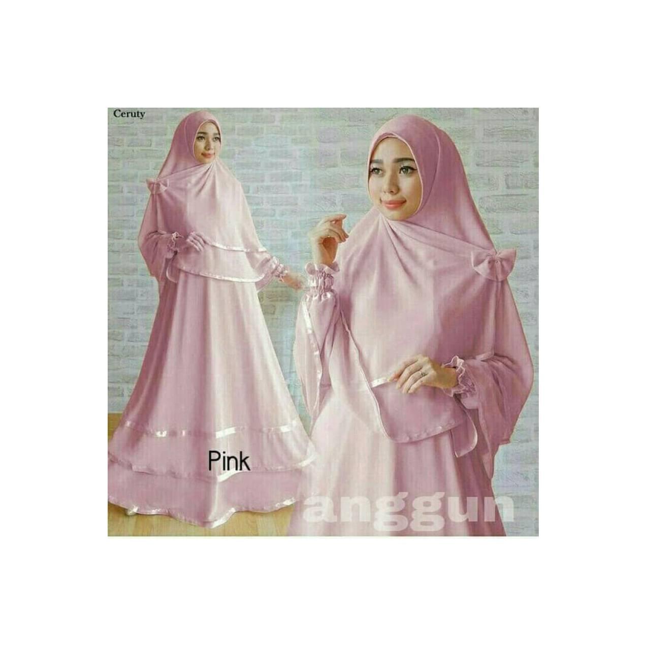 Baju Lebaran Dress Muslim Gamis Anggun Syari Elegan Murah Gamis Pink