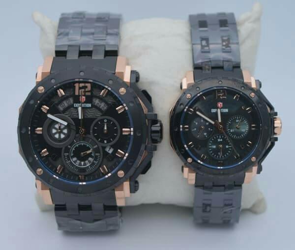 EXPEDITION E6402 / E 6402 COUPLE ROSEGOLD BROWN LEATHER JAM TANGAN