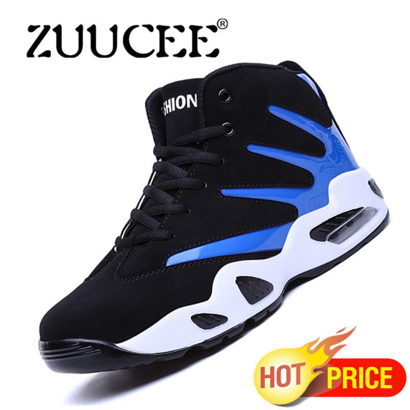 ZUUCEE Pria Musim Dingin Tinggi Top Sepatu Bola Basket Causion Olahraga Sneakers (biru Hitam)-Intl