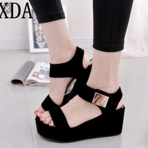 Sepatuafa - Wedges Sandal Tali Lubely Sn42 Hitam