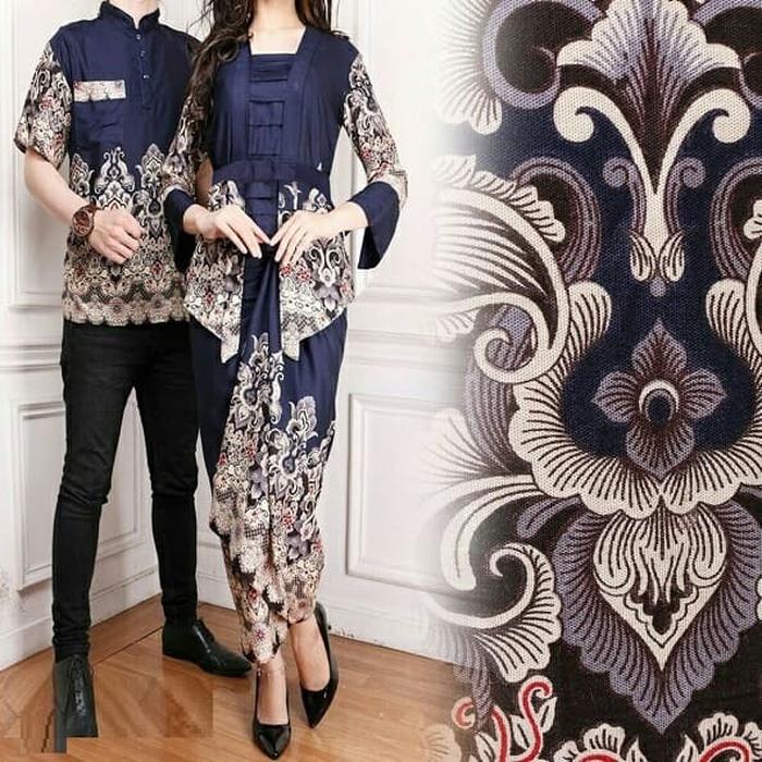 TOSERBU Couple (M - Fit L) AMUINA Gamis Setelan + Baju Koko - Navy