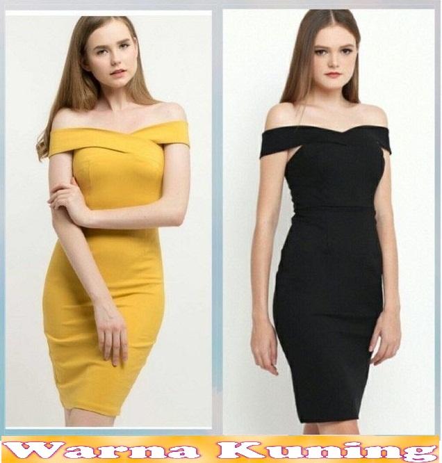 Popuri Fashion Baju Dress Sabrina Beatriz Wanita - Kuning - Wedges Scuba Lengan Pendek Baju Dress Wanita Murah Kekinian Terbaru Gaun Pakaian Gaun Dress Wanita Dresss Gaun Dress Wanita Dres