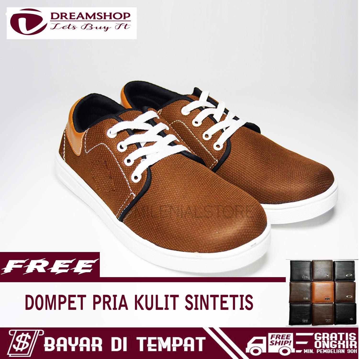 Dream Sepatu Kets Casual Sneaker Pria 003 Campare + Free Dompet Pria Kulit Sintetis