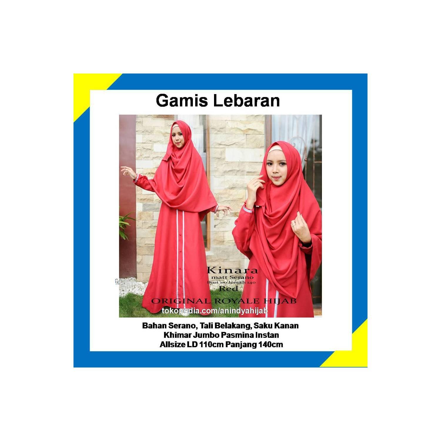 Gamis Lebaran || Kinara Syari Warna Merah Original Royale Hijab - Merah, XL
