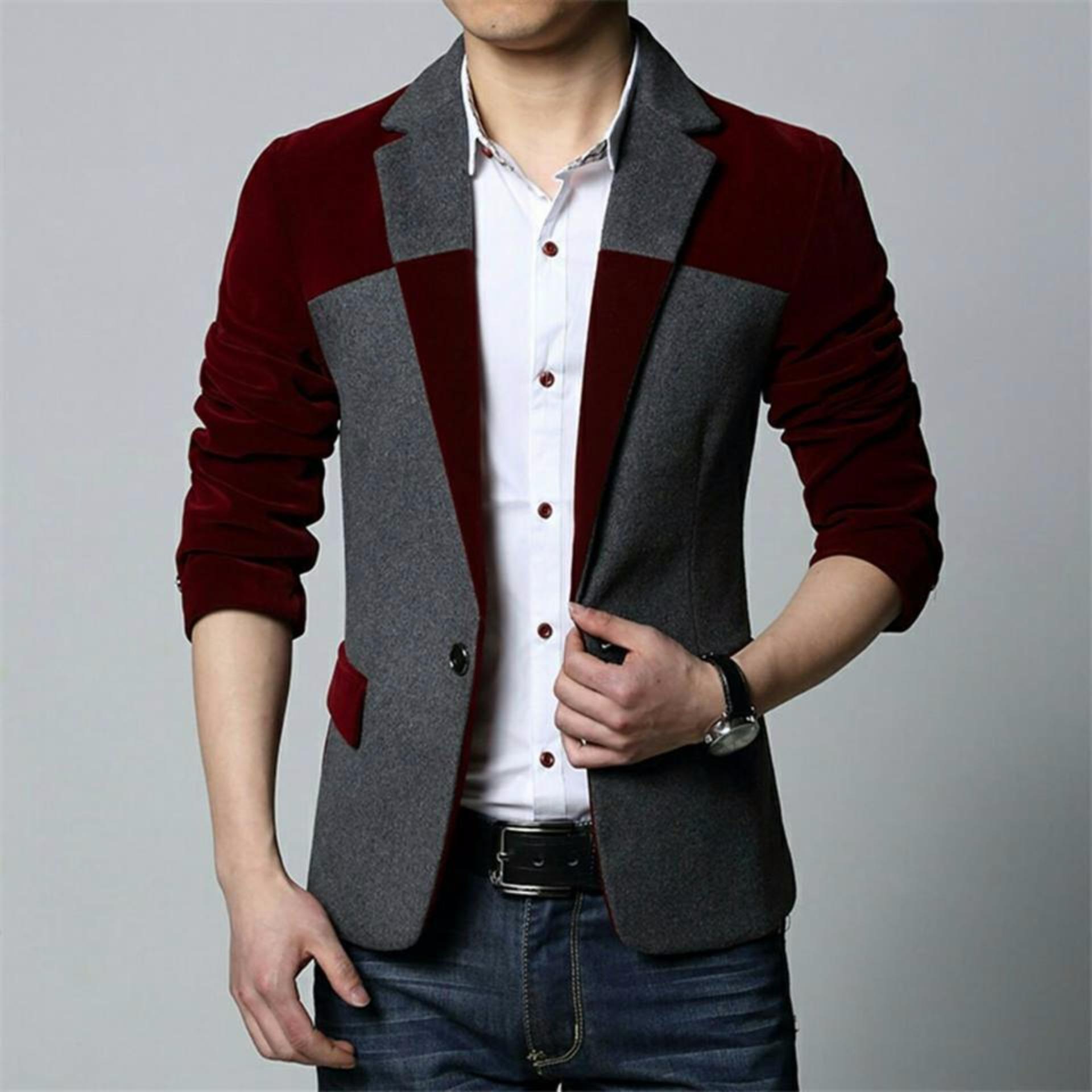 COUPLELOVER - KEMEJA ATASAN JAS RONI -MAROON GREY FASHION PRIA BAJU PRIA KEMEJA CASUAL