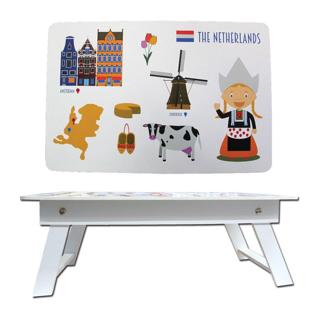 Meja Belajar Lipat Anak Warna Putih-Motif Random-Bahan Tebal-Ukuran 40 x 60 x 24 Cm-Berdiri Kokoh Tidak Goyang