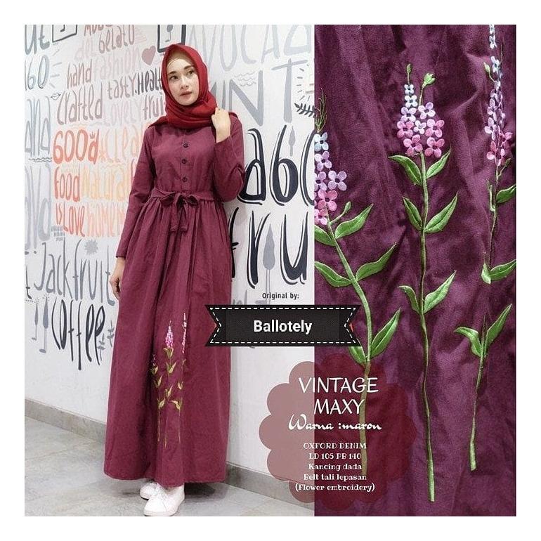Baju Muslim ML Vintage Maxy Dress Panjang Hijab Casual Pakaian Wanita Terbaru Fasionable Trendy Original Terupdate