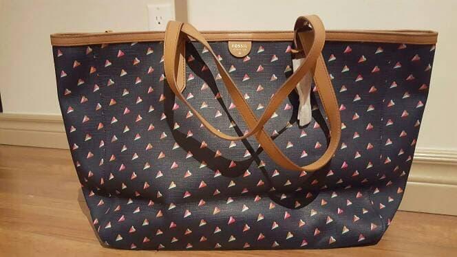 HARGA SPESIAL!!! Fossil Sydney Tote Dancing Heart Navy. Tas Branded Original - 0We22T