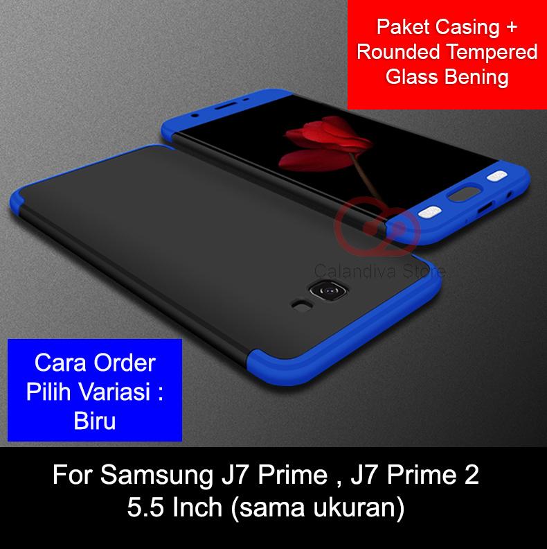 Calandiva Premium Front Back 360 Degree Full Protection Case Quality Grade A for Samsung Galaxy J7 Prime , On7 Prime, G610f dan J7 Prime 2 , J7 Prime 2018 , G611FF/DS (sama ukuran) + Rounded Tempered Glass