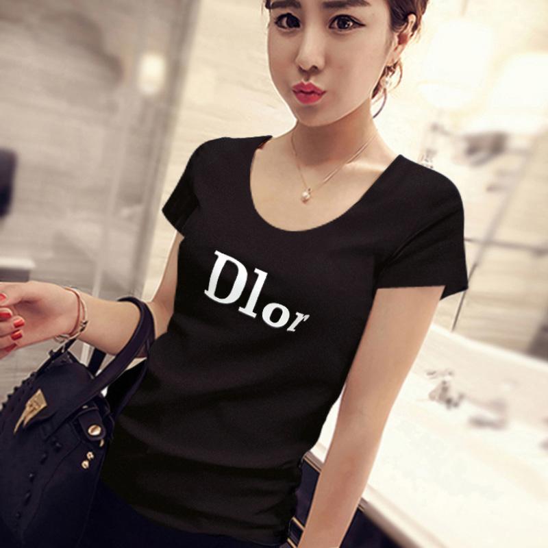 Kaos Oblong Wanita Warna Putih Motif Cetak Huruf Versi Korea (561 (hitam)) (561 (hitam))