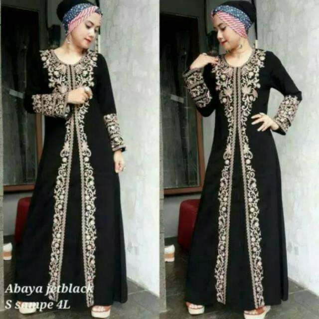abaya bordir 212 couple ibu dan anak Gamis syari (free pasmina) (anak2 (gold) L)