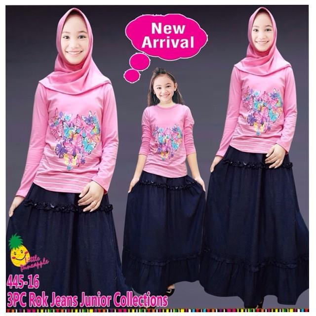 little pineapple setelan kaos rok flower Strip hijab anak 6-11Y