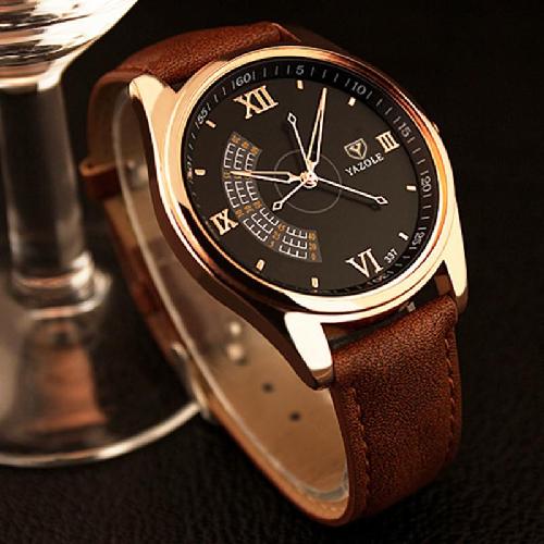 YAZOLE Jam Tangan Pria Vintage Leather Band Fashion Stainless Steel Sport Military Quartz Wrist 337 - Black Brown