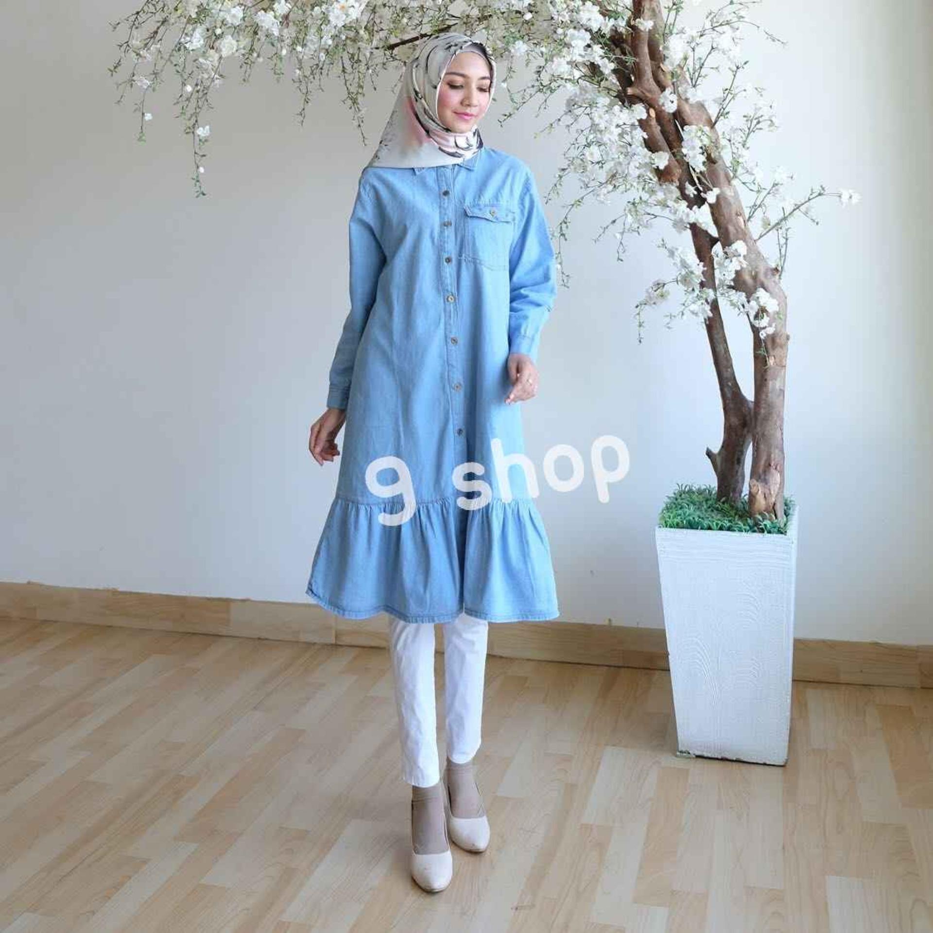 9 Shop Kemeja Tunik Denim Jeans Wanita Lengan Panjang DINE ( Tanpa Pasmina) / Atasan Muslimah / Kemeja Kerja Wanita / Baju Muslim Wanita / Kemeja Casual Wanita / Atasan Wanita / Tunik Murah / Tunik Denim Murah / Tunik Jeans / Kemeja Denim Wanita /