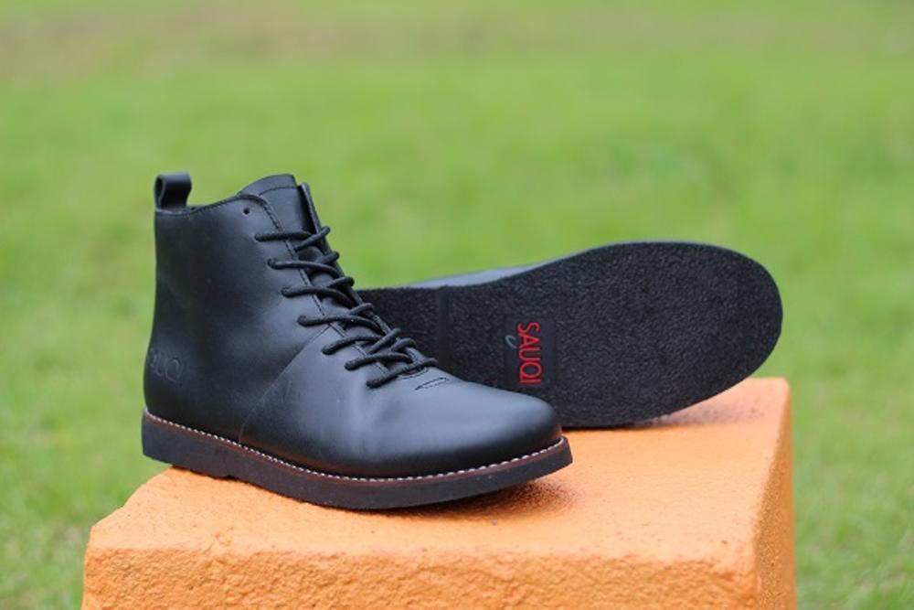 Promo Sepatu Pria Sauqi Brodo Black Kulit Asli Hand Made Original # Sepatu Boots Tracking Touring Hiking Kerja Termurah Berkualitas Terbaik # Gratis 1pasang Kaos Kaki #3 Fashion