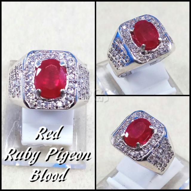 Diskon Promo Perhiasan Aksesoris CINCIN BATU AKIK PERMATA RUBY RED BLOOD PIGEON RING ALPAKA SUPER MEWAH Murah