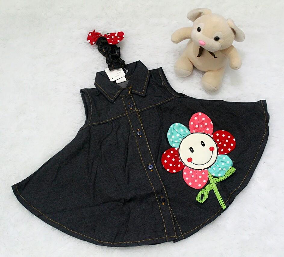 All Size 3-12 Bulan / Dress Baju Bayi Anak - Dress Kemeja Flare Headband Denim