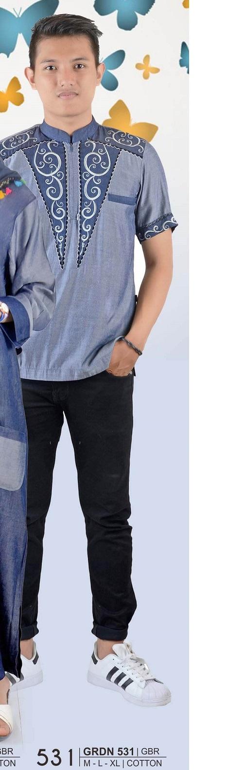 BAJU MUSLIM PRIA/BAJU KOKO GIORDANI - GRDN 531 COTTON ABU KOMBINASI