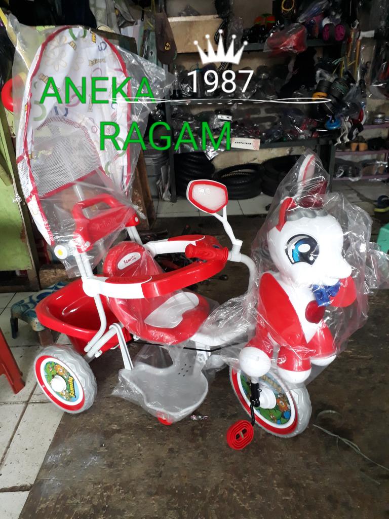 SEPEDA ANAK RODA TIGA FAMILY KUDA PHONY FULL MERAH.