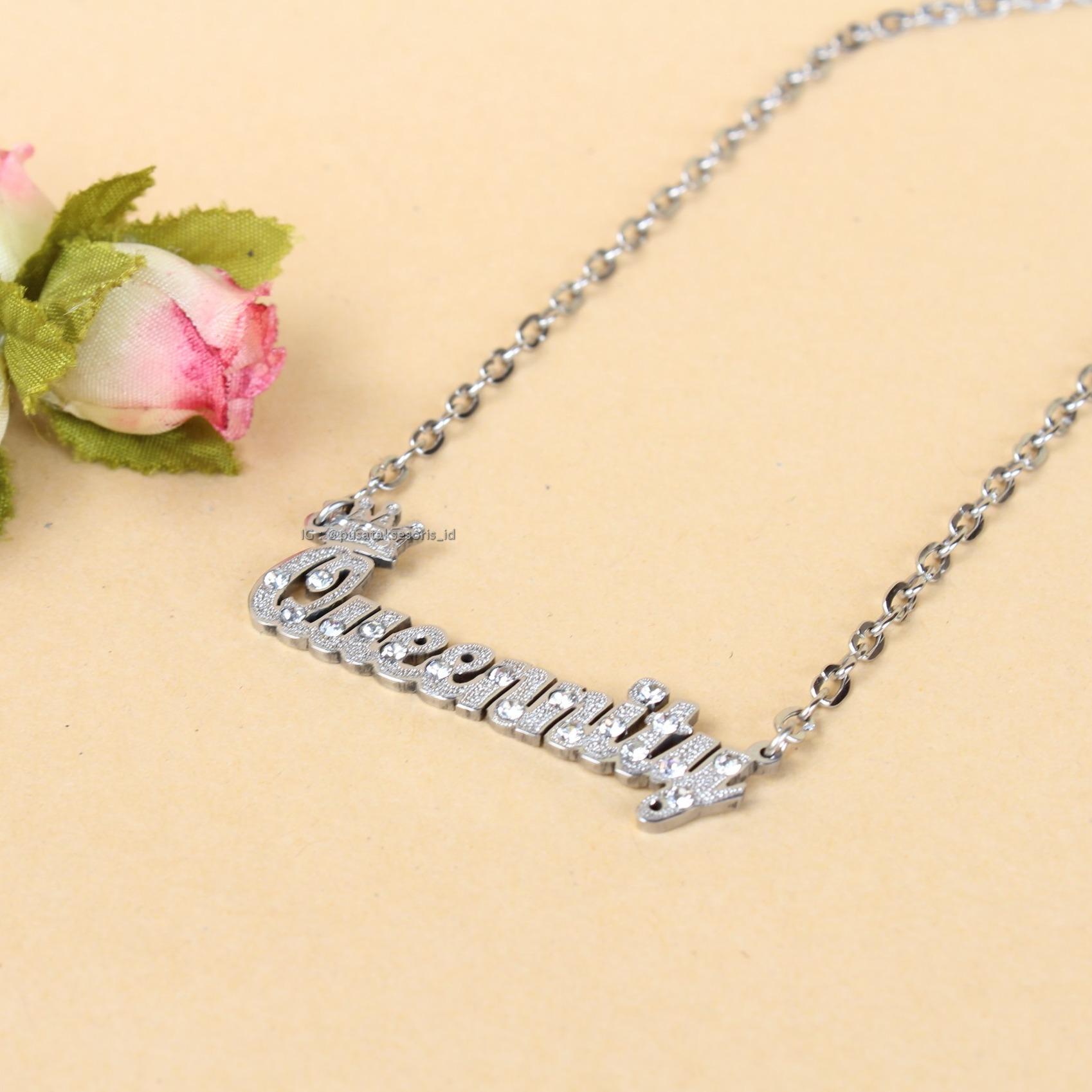 Jual Kalung Nama titanium silver anti karat bisa cetak sesuai nama