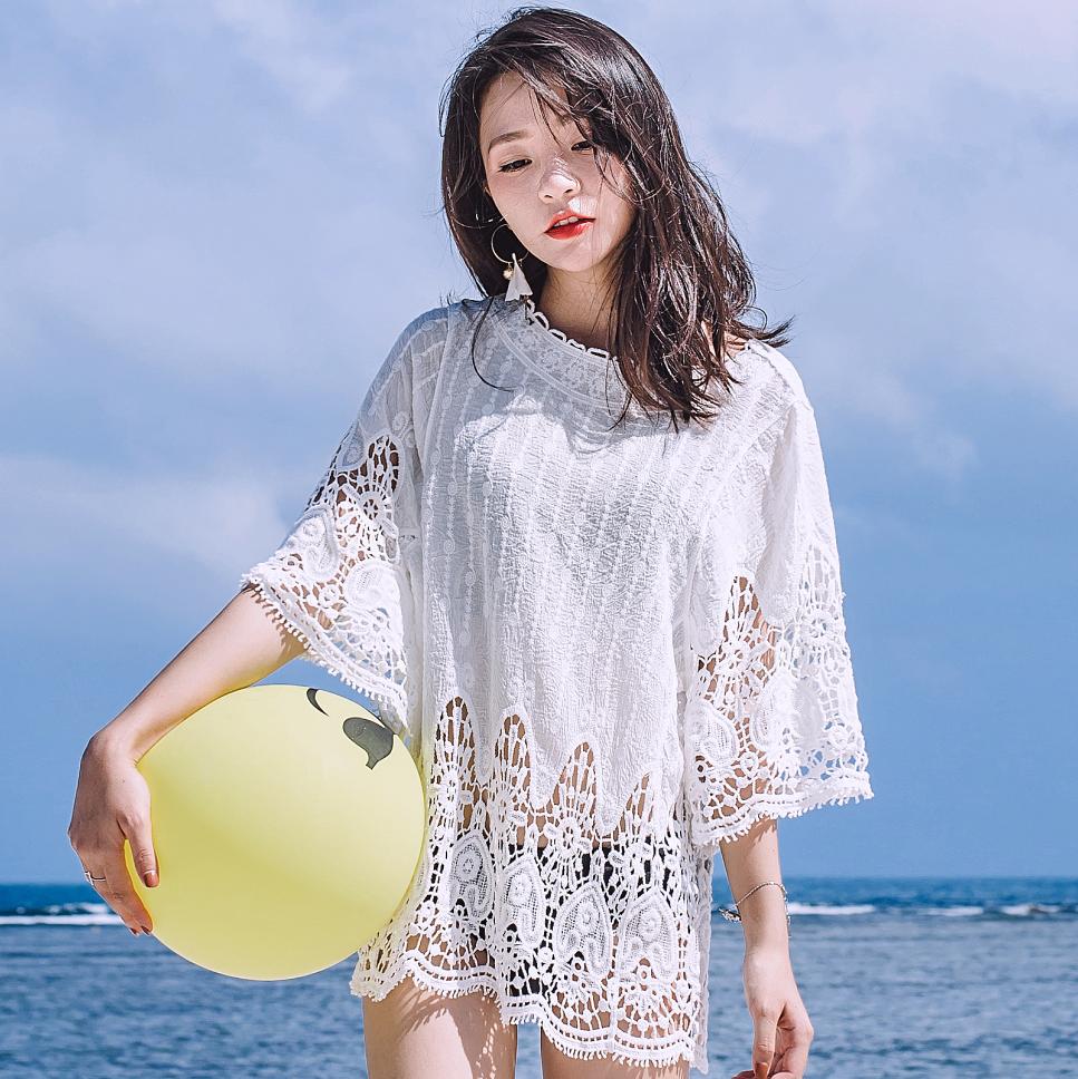 Baju Pelindung Matahari Pantai Bikini Musim Panas Perempuan Pantai (Putih Gambar Warna)