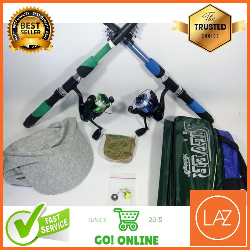 Set Alat Pancing Isi 2 Joran 150 3 Ball Bearings plus Topi Kero Tas