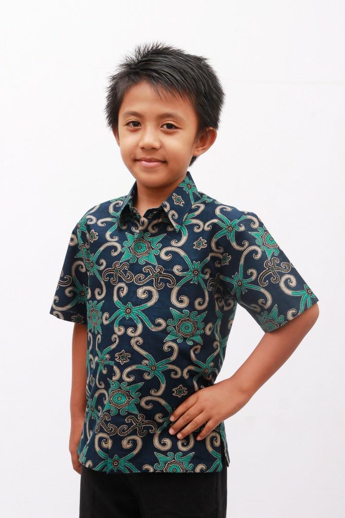 kemeja batik laki /batik cowok/ kemeja batik anak - 2-3 tahun, Navy