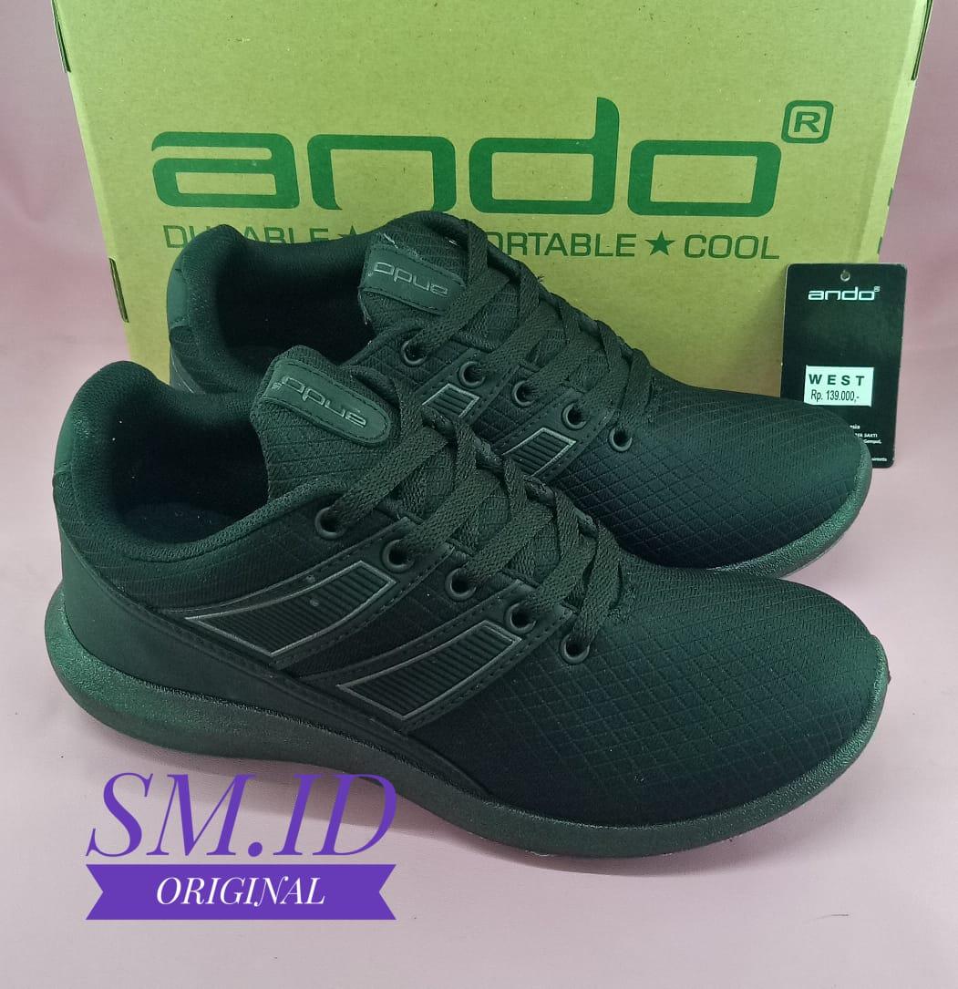 ANDO WEST SEPATU SPORT PRIA HITAM POLOS 39-42