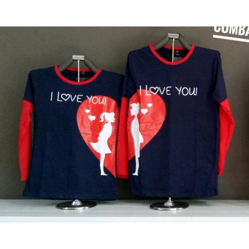 MT'COUPLE - Kaos Couple Kombinasi Lp. LOVE VALENTINE Navi Busana Pasangan Kaos Pasangan Kaos Oblong T-Shirt