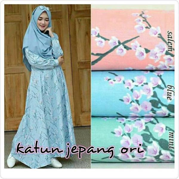 Promo Hari Ini Baju Gamis Katun Jepang Motif Sakura Classic Original Busana Muslim Terbaru Albab
