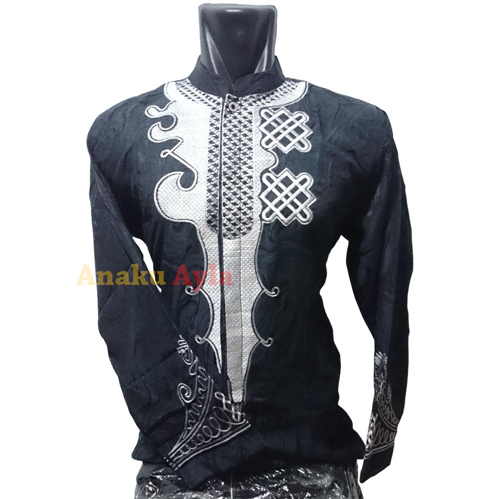 Anaku Ayla - Kemeja Koko Lebaran Pria Dewasa Model Black Panther Full Bordir Modern Berkualitas