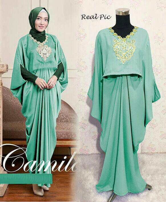 Kenzmal- Maxi Gamis Dress Baju Muslim Wanita Pesta Bordir Walidah Hijau Muda