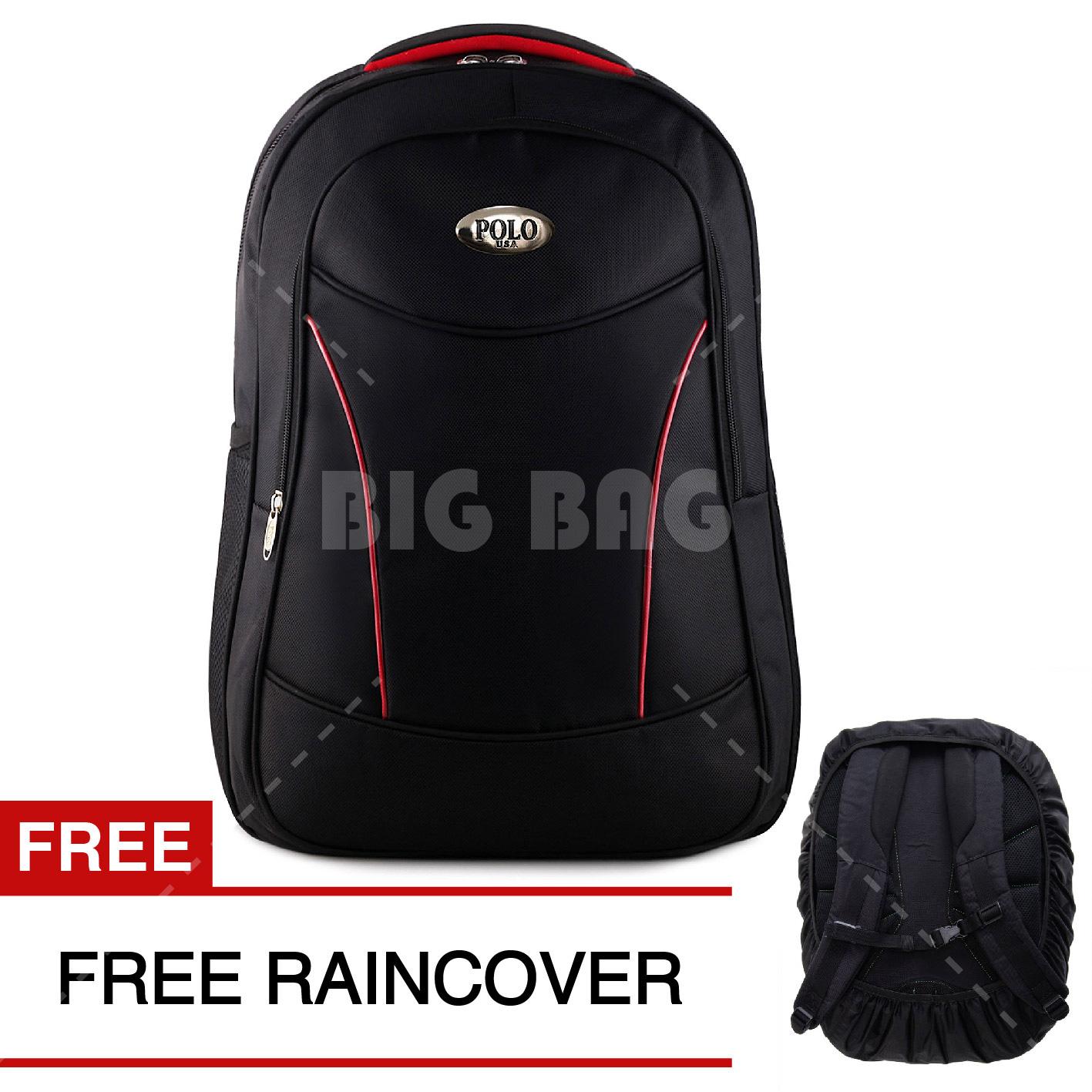 Tas Ransel Polo USA Black Vertex VT Tas Laptop Backpack + FREE Raincover Tas Pria Tas Kerja Tas Sekolah Tas Fashion Pria