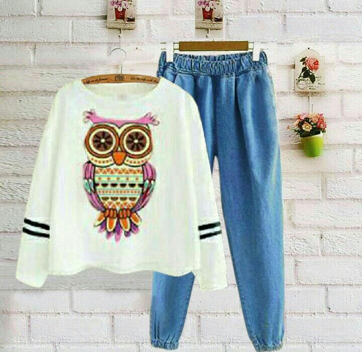 J&C Setelan Joger Owly / Setelan Kaos Wanita / Baju Santai / Setelan Wanita / Kaos Cewek / Celana Panjang Wanita/ Kaos Panjang Wanita / Celana Joger Wanita / Setelan Celana Jogger