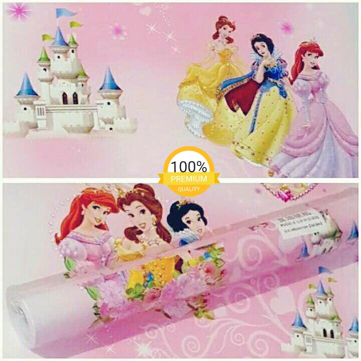 Grosir murah wallpaper sticker dinding kamar ruang indah kartun anak pink princess