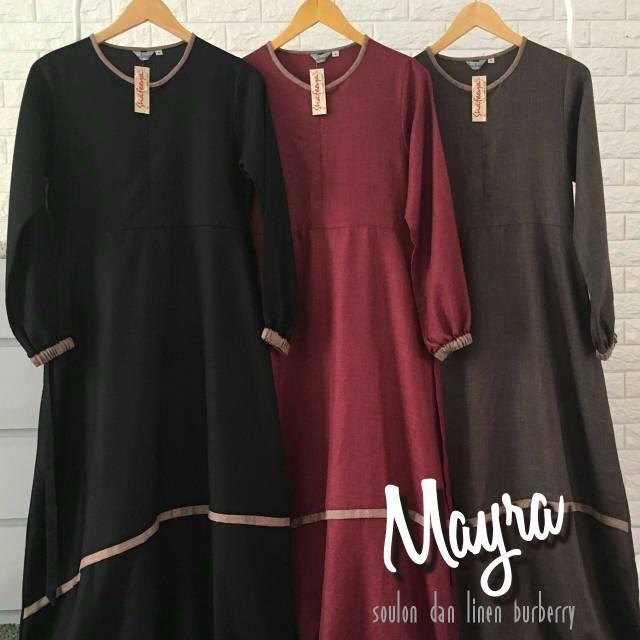 (TERBARU) Gamis Syari Polos Mayra by Shafeeya bahan Linen dan Soulun Adem | Gamis Busui (Darkbrown Linen)