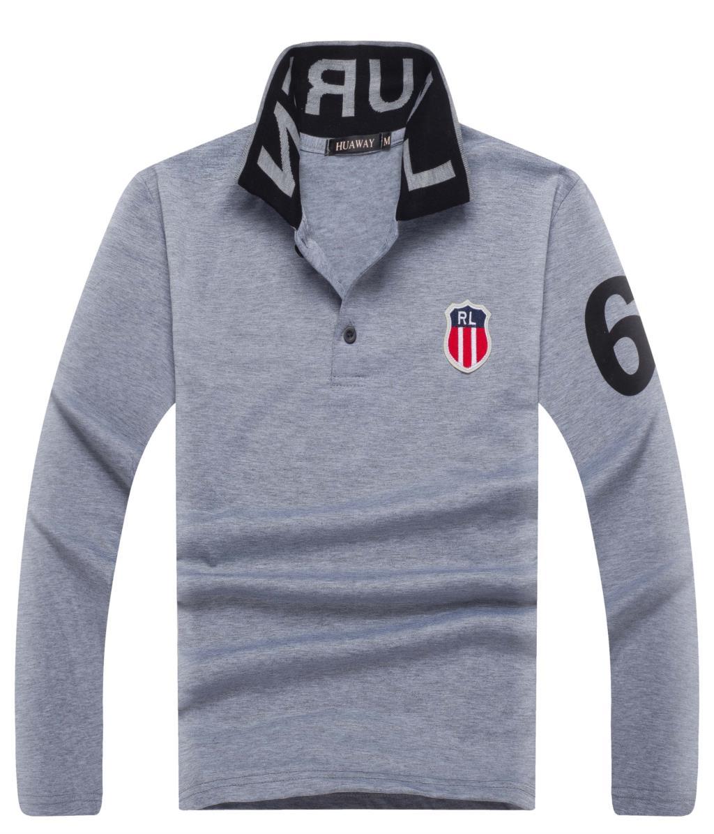 Huaway Fashion Pria Pusat Lengan Panjang Kasual Polo T-Shirt (Hitam)