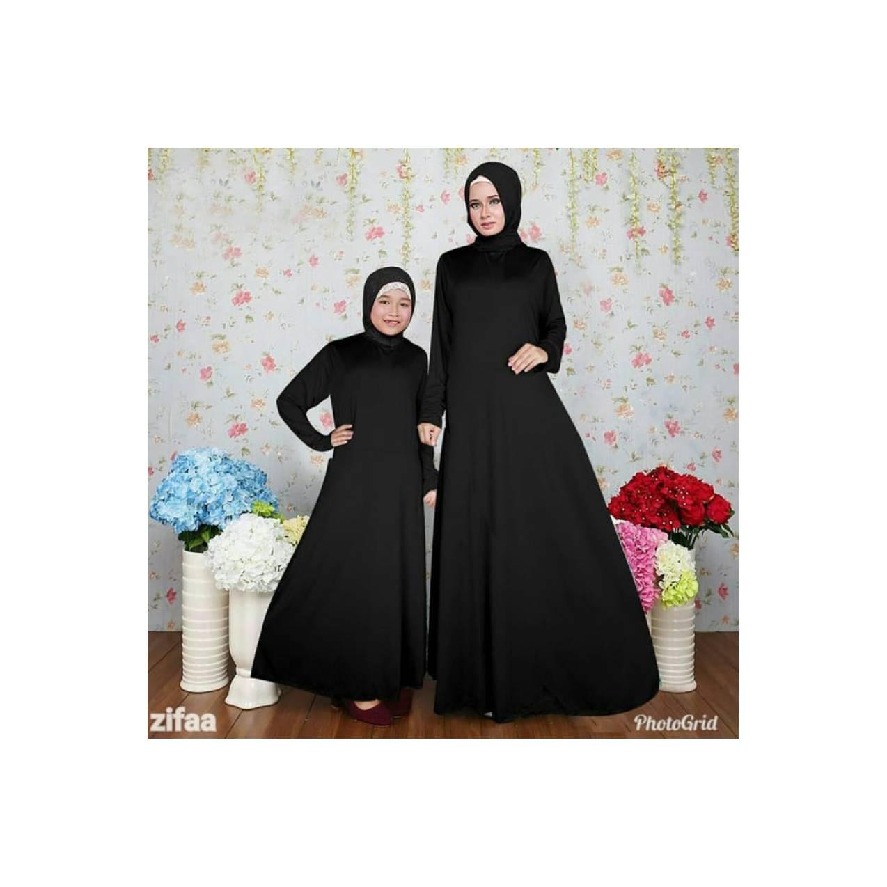BAJU BUSANA MUSLIM GAMIS SALSA COUPLE HITAM IBU DAN ANAK PLUS PASMIN T