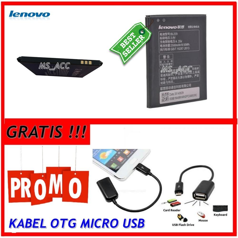 Lenovo Baterai / Battery BL229 Original For Lenovo A8 / A806 / A808T Kapasitas 2500mAh + Gratis Kabel Otg Micro Usb ( ms_acc )