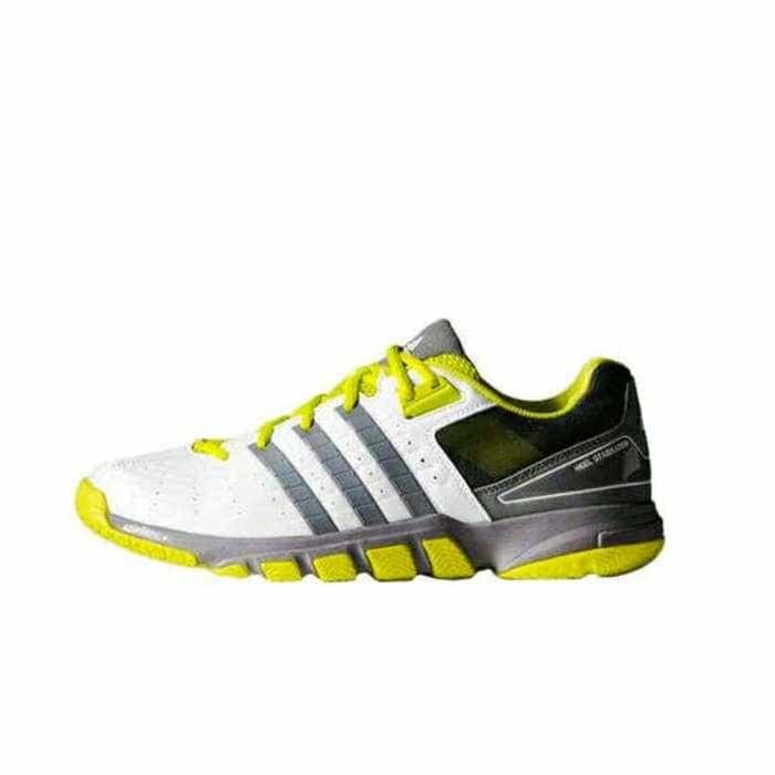 sepatu adidas New Quick Force 7 White Yellow badminton Shoes Original