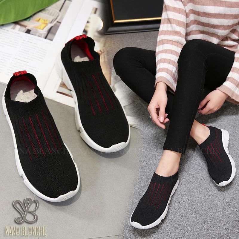 Nana Blanche Alessia Sepatu Sneakers Wanita Sock Shoes Kasual - Black Red