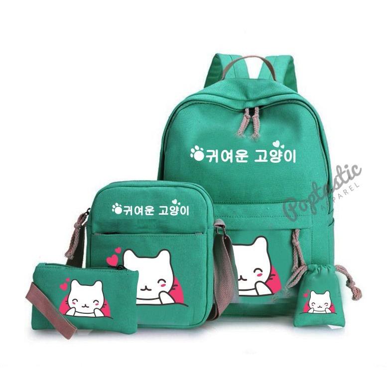 NEW Tas Ransel paket 4in1 - Ukuran anak SD - HAPPY CATS