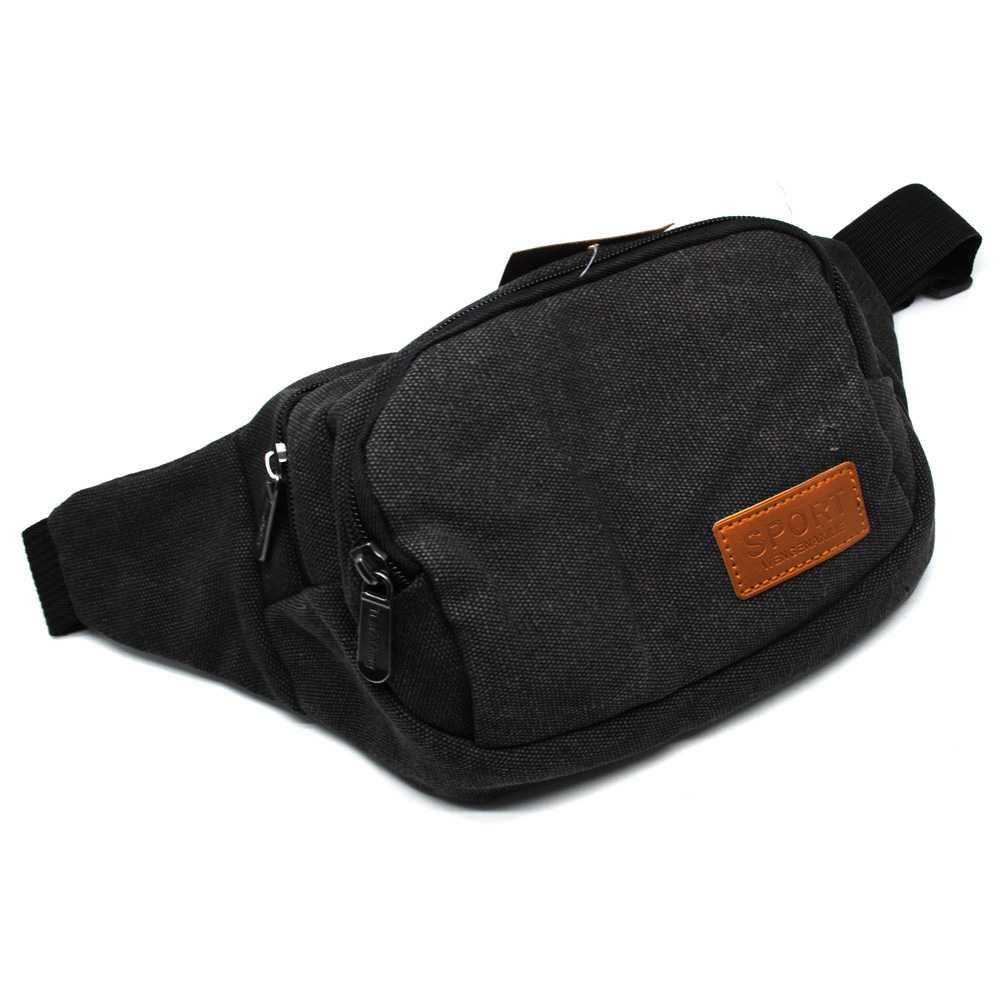 Ormano Tas Pinggang Canvas Valdano 21x14x12 cm Waistbag Weistbag Men Fashion Accessories Adventure Outdoor Bag Running Belt Kanvas Waist Bag Sling Bag Kuat Travel Camping Hiking Tempat Hp Smartphone Gadget Dompet s9556 - Black