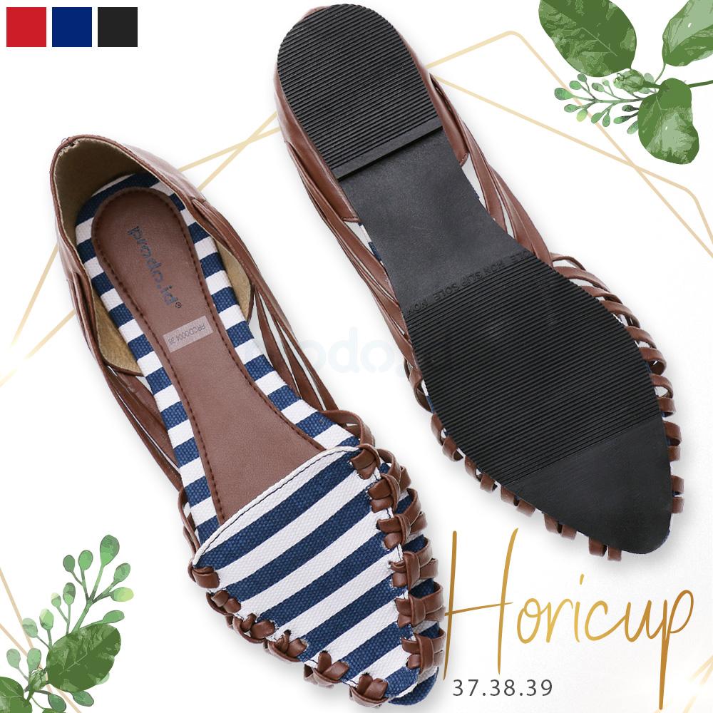 Flat shoes wanita promo hari raya point toe horicup warna biru ukuran 39 awet tahan lama