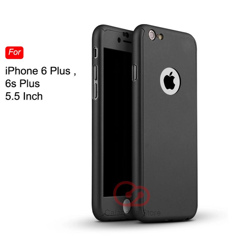 Calandiva Front Back Protection Case 360 Degree With Tempered Glass for Iphone 6 plus / 6s plus 5.5 inch – Hitam